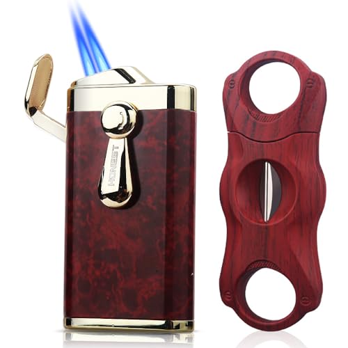HONEST Torch Feuerzeug & Cutter, Double Jet Flame Feuerzeug Taschenfeuerzeug Geschenk für Vater(Rot) von HONEST