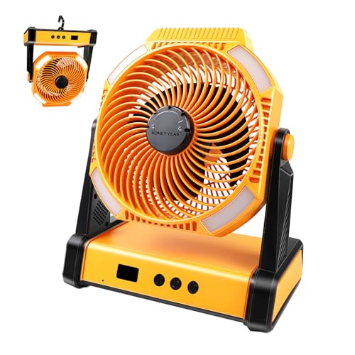 HONEYYEAR Camping Ventilator, 22500mAh Wiederaufladbarer Ventilator mit LED Licht & Haken, 135° Drehung, Stufenlose Geschwindigkeit, Timer-Modus, USB Tischventilator für Indoor Outdoor HONEYYEAR Camping Ventilator, 22500mAh Wiederaufladbarer Ventilator mit LED Licht & Haken, 135° Drehung, Stufenlose Geschwindigkeit, Timer-Modus, USB Tischventilator für Indoor Outdoor von HONEYYEAR