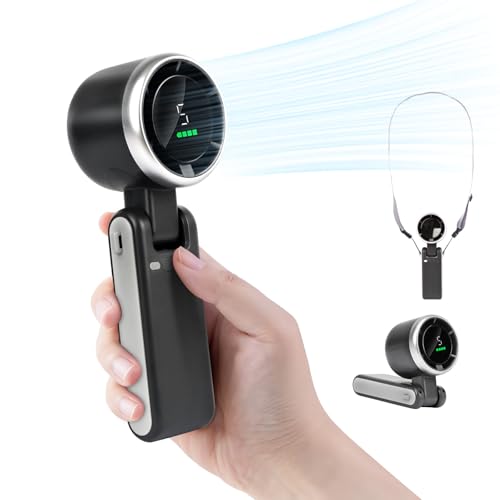HONEYYEAR Tragbarer Handheld-Turbolüfter, 3600mAh batteriebetriebener Lüfter mit LED-Anzeige, tragbarer Mini-Lüfter, 180° einstellbar, 5 Geschwindigkeiten von HONEYYEAR