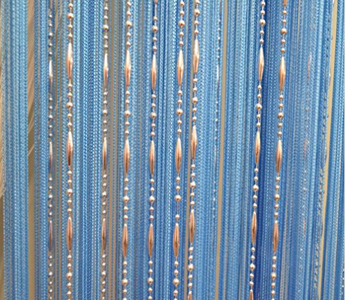 HONG Quaste Perlen Vorhang Kristall Perlen Design mit Gewinde String Tür Vorhang Fenster für Raumteiler Trennwand (100 cm x 200 cm 2 Stück),Blau von HONG