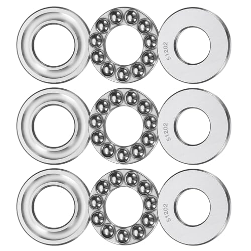 3er Set 51202 Axial-Rillenkugellager 15 x 32 x 12 mm, Plan-Axial-Kugellager, einreihige Rolle, Chromstahl (ABEC3) von HONGBA