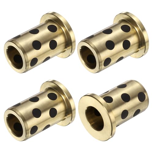 4 Stück Flanschgleitlager, 12 mm Bohrung x 15 mm Außendurchmesser x 15 mm Höhe, umwickelte ölfreie Flanschbuchsen aus Messinggraphit, ölfreie Schmierbuchse aus Messingguss von HONGBA