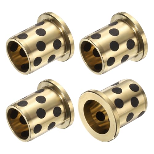 4 Stück Flanschgleitlager, 12 mm Bohrung x 15 mm Außendurchmesser x 15 mm Höhe, umwickelte ölfreie Flanschbuchsen aus Messinggraphit, ölfreie Schmierbuchse aus Messingguss von HONGBA