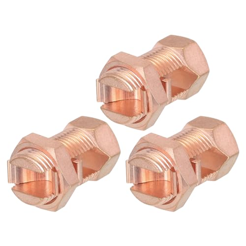 Geteilter Bolzenverbinder, Messing-Kupfer, 25 mm Erdungsklemmen mit passender 14 mm Sechskantmutter for Herstellen der Erdung an blanken Drähten, 3er-Pack Geteilter Bolzenverbinder, Messing-Kupfer, 25 mm Erdungsklemmen mit passender 14 mm Sechskantmutter for Herstellen der Erdung an blanken Drähten, 3er-Pack von HONGBA