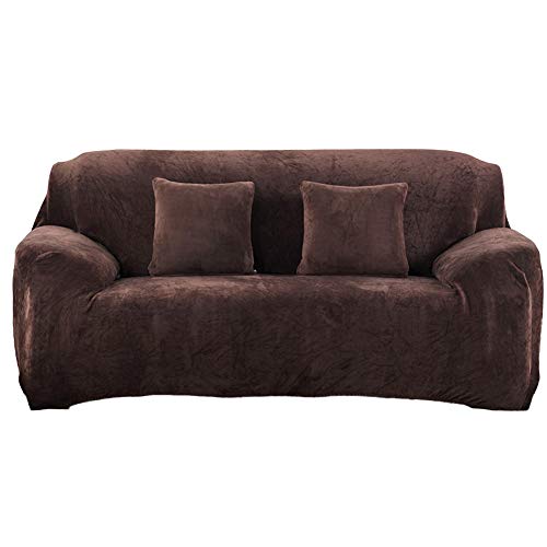 Dicke Elastischer Sofabezug Sofaüberwürfe aus Samt,Plüsch Stretch Sofahusse Couch Husse Sofaüberzug Sofa Abdeckung Spandex Couchbezug Antirutsch Einfarbige Schonbezug für Möbelschutz C 3 Sitzer von HONGBI
