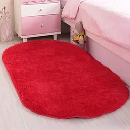 HONGBI Hochflor Ovaler Teppich Wohnzimmer Kunstfell Teppiche Wolle Bettvorleger Anti-Rutsch Sofa Matte Shaggy Lange Plüsch Bereich Teppich Schlafzimmer Carpet Bodenmatte Heimdekoration Rot 50x80CM von HONGBI