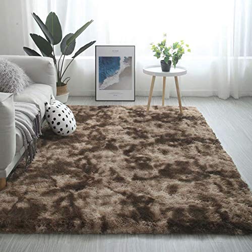 HONGBI Hochflor Plüsch Teppich Rechteckiger Tie-Dye Farbverlauf Teppich,Wohnzimmer Schlafzimmer Dekorative Bereich Teppich rutschfest Shaggy Sofa Matte Bettvorleger Carpet Bodenmatte Kaffee 80x120CM von HONGBI