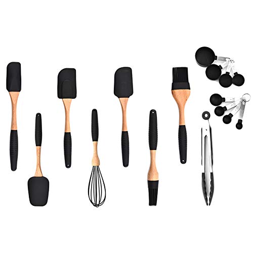 HONGBI Silikon Spatel Hitzebeständig Spatulas BPA Frei Silikon Teigschaber Set Nicht-Stick, Einem Kern Edelstahl und Nahtloses Einteiliges Design Schwarz5 B:10pcs von HONGBI