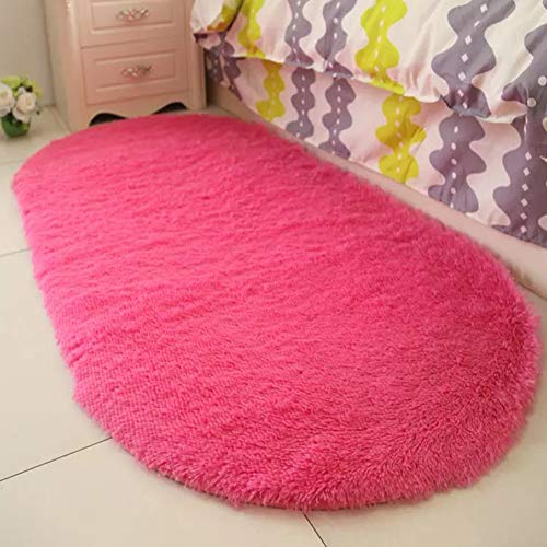 Weichen Hochflor Ovaler Teppich Kurzes Plüsch Bereich Teppich Anti-Rutsch Sofa Matte Wolle Bettvorleger Kunstfell Shaggy Carpet Bodenmatte für Wohnzimmer Schlafzimmer Kinderzimmer Rose 60x120CM von HONGBI