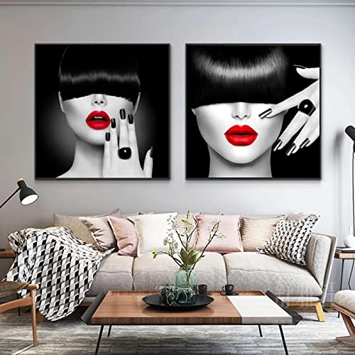 Abstrakte Malerei, Mädchen-Kunst, Schönheitssalon, Maniküre, Poster und Drucke, Leinwand, Wandgemälde, Bilder für Wohnzimmer, moderne Heimdekoration, 70 x 70 cm (28 x 28 Zoll) x 2, rahmenlos von HONGC