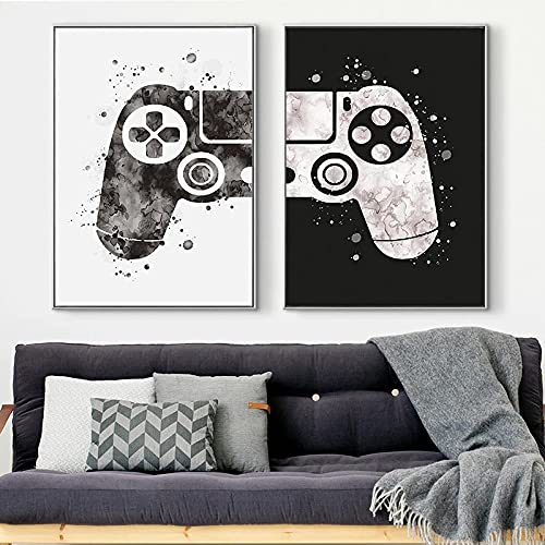 HONGC Aquarell Jungen Spiel Poster und Drucke Gamepad Joystick Leinwand Malerei Wandkunst Bild für Kinderzimmer Wohnkultur Wandgemälde 60x80cmx2 Mit Rahmen von HONGC