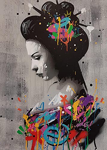 HONGC Bilder auf Leinwand Street Culture Charakter Graffiti Kunstwerk japanische Geisha Leinwand Gemälde Moderne Innendekoration Malerei 75 x 115 cm ohne Rahmen von HONGC