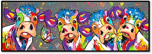 HONGC Druck auf Leinwand Bunte Vier Kühe Graffiti-Poster Wandkunst Bilder Wohnzimmer Wohnkultur Leinwand Malerei 60x180cm/23.6"x70.9" Kein Rahmen von HONGC