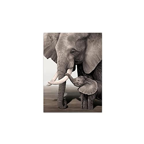 Druck auf Leinwand Tiere Elefant Baby Elefant druckt Poster Schwarz und Retro Weiß Leinwand Kunst Wand Dekoratives Bild für Wohnzimmer 30x40cm/11,8" x15,7Kein Rahmen von HONGC