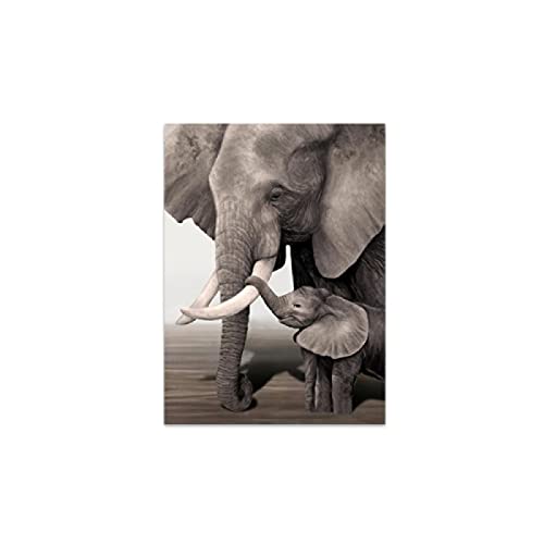 HONGC Druck auf Leinwand Tiere Elefantenbaby Elefant druckt Poster Schwarz und Retro Weiß Leinwand Kunst Wand Dekoratives Bild für Wohnzimmer 40x60cm / 15,7"x 23,6" Kein Rahmen von HONGC