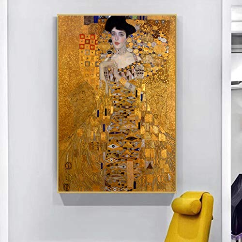 HONGC Drucke auf Leinwand Berühmte Malerei Frau In Gold Reproduktion Dekoration Poster Und Drucke Wohnzimmer Wohnkultur Wandkunst Bild 50x70cm / 19.6 ”x27.5” Kein Rahmen von HONGC