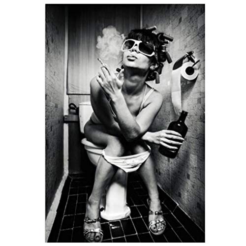 HONGC Gedruckt auf Leinwand Mädchen Toilette Rauchen und Trinken Leinwand Malerei Pub Bar Toilette Wandkunst Poster und Drucke Bild für Badezimmer Dekor 60x80cm / 23,6"x 31,4" Kein Rahmen von HONGC