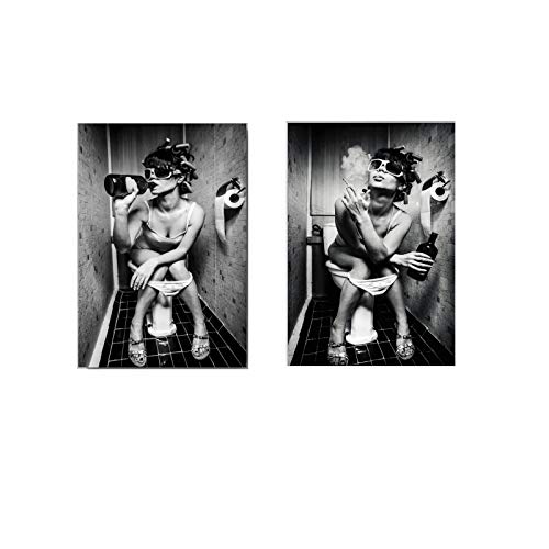 HONGC Gemälde auf Leinwand Moderne sexy Mädchen, die Zigarettenplakate Rauchen Home Toilette Badezimmer Bar Dekor Rauchen und Trinken Poster 50x70cm / 19.6 ”x27.5” x2 ohne Rahmen von HONGC