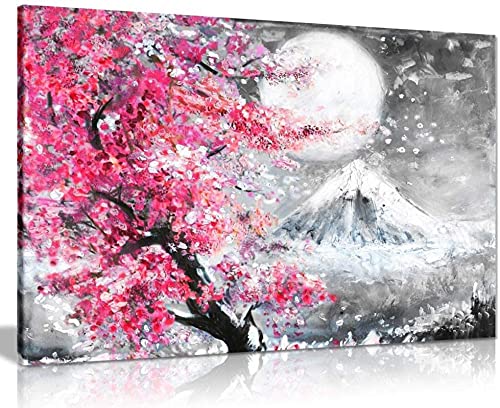 HONGC Japanische Kirschblüte Landschaft Leinwanddruck Schwarz-Weiß-Kunst-Ölgemälde Leinwand Wandkunst Bild Wohnkultur 70x100cm / 27,5"x39.4 Kein Rahmen von HONGC