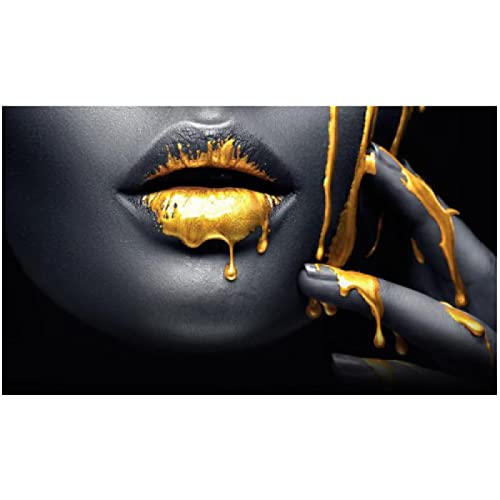 HONGC Leinwand Gemälde Gold Schwarz Sexy Lippen Poster Drucke Afrikanische Nackte Frau Wandkunst Bild für Wohnzimmer Dekoration 80x160cm/31.4"x62.9" Kein Rahmen - 3 von HONGC