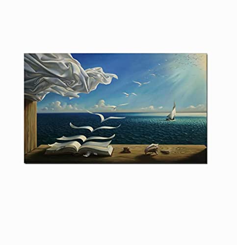 HONGC Moderne Kunst drucken Leinwanddrucke Kunstplakat Das Wellenbuch Segelboot Bild Leinwand malen Inneneinrichtung 60x80cm / 23,6"x 31,4" Kein Rahmen von HONGC