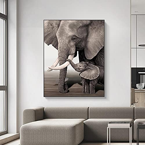 HONGC Wall Art Retro Elephant Baby Elephant Animal Entrance Prints Poster Black and White Canvas Art Wall Dekoratives Bild für Wohnzimmer 80x120cm/31.4"x47.2" Kein Rahmen von HONGC