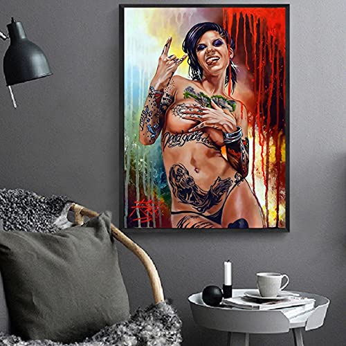 Leinwand Wandkunst Malerei Moderne Hip-Hop Tattoo Frauen Leinwand Malerei Hip Hop Nackte Mädchen Poster Für Zuhause Wohnzimmer Schlafzimmer Dekor 80x120cm / 31,4"x47,2 Kein Rahmen von HONGC