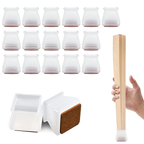 16 Stück Stuhlbeinkappen, Transparent Silikon Stuhlbeinschoner, Silikon Stuhl Kappen Füße Pads, Schutzhülle Stuhlbeine mit Filzpolstern, Tische Stühle Kappen, Verhindert Lärm, 18-21mm, Weiß von HONGECB