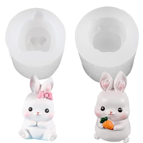 2 Stück Silikon Kerzenform Ostern, 3d Kaninchen Kerze Silikonform, Silikonformen Gießformen, Hase Seifenform, Hase Silikonform Ostern, Rabbit Resin Molds Für Diy Seife, Kerzen, Ostergeschenke von HONGECB