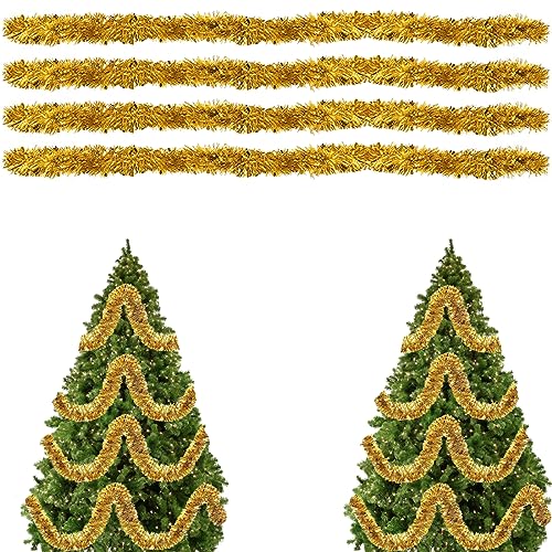 2m Glänzend Lametta Girlande, Weihnachten Lametta Glänzend, Metallische Lametta Girlanden, Weihnachtsbaum Dekoration Girlande, Festliches Weihnachten Lamettaa, Weihnachten Deko Lametta, 4 pcs, Gold von HONGECB