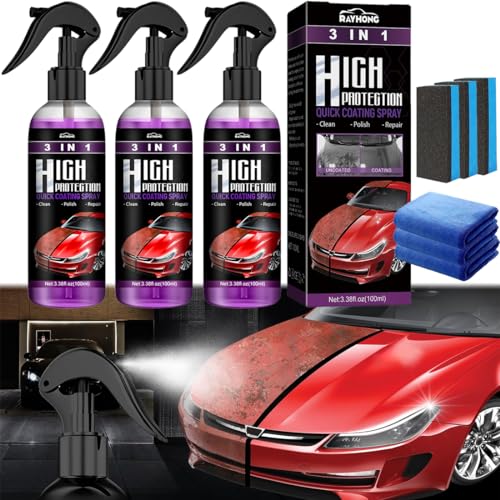 Auto Politur Beschichtung - 3 in 1 High Protection Lackversiegelung Spray - Hoher Schutz Schnelles Nano Kratzer Beschichtungsspray (3 Stück) von HONGECB