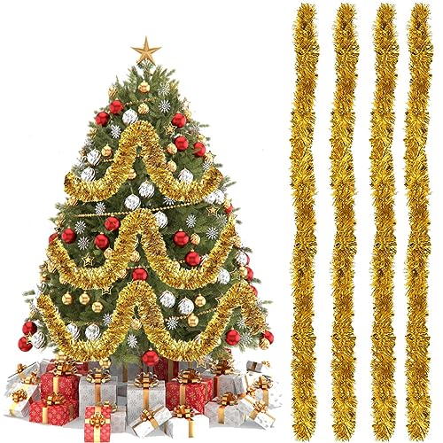 CC Party Store Metallische Lametta Girlanden, Glänzend Lametta Girlande, Weihnachten Lametta Glänzend, 2M Weihnachten Deko Lametta, für Weihnachtsbaum Weihnachtsfeier, 4 Stück, Gold von HONGECB