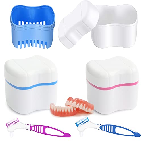 2 Stücke Zahnprothese Etui 2 Prothesen Reinigerbürsten Prothesen Bade Box Zahnprothesen-Box Prothesen Reiniger Bürste Prothesen Prothesen Zahnbürste Für Falsche Zähne Lagerung Reinigung von HONGECB