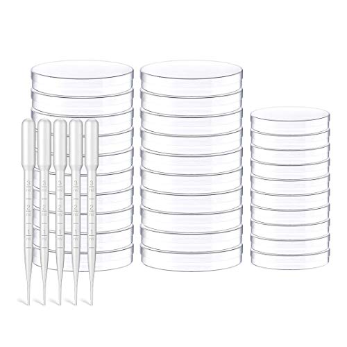 HONGECB Kunststoff Petrischale, 30 Stück Transparente Sterilisierte Petrischalen, Bakterienkultur Schüssel mit Deckel Für Laborkultur Bakterienhefe, Enthalten 5 Stück Pipette Dropper. HONGECB Kunststoff Petrischale, 30 Stück Transparente Sterilisierte Petrischalen, Bakterienkultur Schüssel mit Deckel Für Laborkultur Bakterienhefe, Enthalten 5 Stück Pipette Dropper. von HONGECB