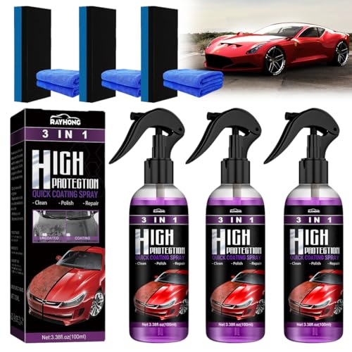 3 stück 100ml High Protection 3-in-1 Spray,3-In-1 High Protection Fast Car Coating Spray,Autolack Außen Restaurator Autopolitur,Autopolitur Kratzer Entferner Auto, Auto-Nano-Beschichtungsspray von HONGECB