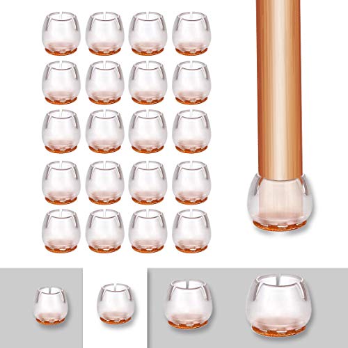 HONGECB Stuhlbeinkappen, Silikon Stuhlbeinkappen Rund, Gummi Tisch Stuhl Beinkappen Schutzkappen Geruchsneutral Stuhlbeinkappen, für 17-21MM Runde Beine 20pcs, Transparent von HONGECB