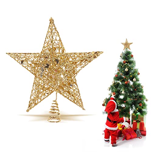 HONGECB Weihnachtsbaum Stern Topper, Weihnachtsbaumspitze Stern, Weihnachtsstern Topper Glitzernder, Metall-Baumspitze Stern, für Weihnachtsschmuck und weihnachtliche Dekoration,20 cm, Golden von HONGECB