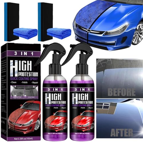 High Protection 3in1 Spray, 100ml Nano Spray Auto Keramikversiegelung, Auto-Nano-Beschichtungsspray, Car Nanos Kratzer Spray, Autolack Außen Restaurator Autopolitur (100ML - 2 Stück) von HONGECB