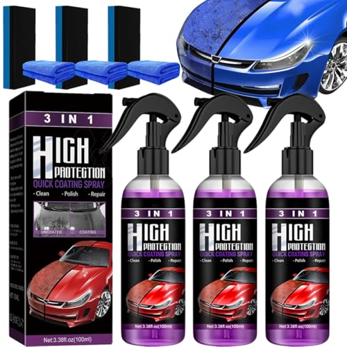 High Protection 3in1 Spray, 100ml Nano Spray Auto Keramikversiegelung, Auto-Nanos-Beschichtungsspray, Car Nano Kratzer Sprays, Autolack Außen Restaurator Autopolitur (100ML - 3 Stück) von HONGECB