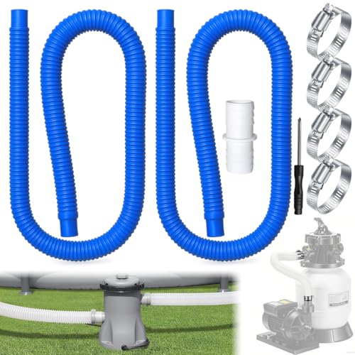 Poolschlauch 32mm für Poolpumpen, 2 Stück Schlauch pool 150cm mit 4 Stück Sicherungsclip, 1 Stück Schlauchverbinder (Blau Poolschlauch Set) von HONGECB