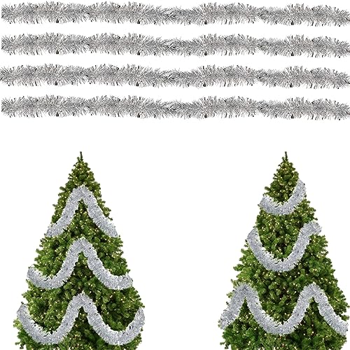 Weihnachten Lametta Glänzend, Metallische Lametta Girlanden, 2m Glänzend Lametta Girlande, Weihnachtsbaum Dekoration Girlande, Festliches Weihnachten Lamettaa, Weihnachten Deko Lametta, 4pcs,Silber von HONGECB