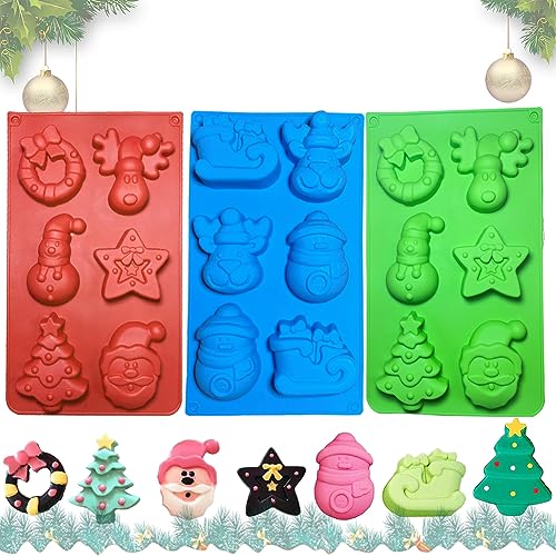 Weihnachten Silikonformen - 3er Pack | Silikonformen Weihnachten Von Weihnachtsmann/Schneemann/Rentier/Tannenbaum Form, Vielseitig Verwendbar Für Weihnachtsbäckerei Und Diy-Projekte von HONGECB