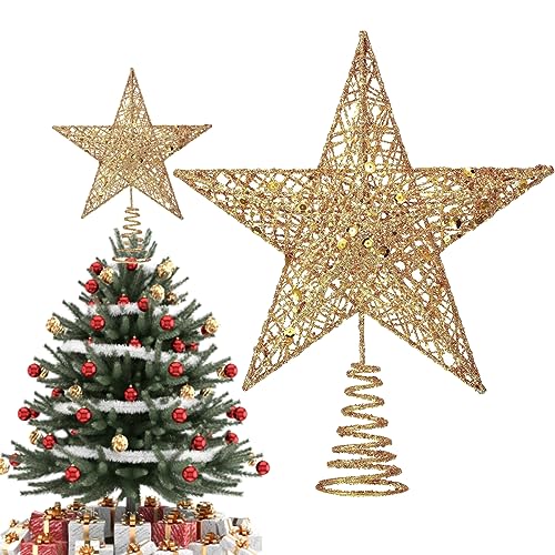 Weihnachtsbaum Stern Topper, Christmas Tree Star, Weihnachtsdeko Baumspitze, Weihnachtsdeko Baumspitze, Metall Christbaumspitze, für Weihnachtsbaumspitze Dekoration, 20 cm, Golden von HONGECB