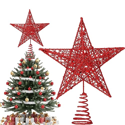 Weihnachtsbaum Stern Topper, Christmas Tree Star, Weihnachtsdeko Baumspitze, Weihnachtsdeko Baumspitze, Metall Christbaumspitze, für Weihnachtsbaumspitze Dekoration, 20 cm, Rot von HONGECB