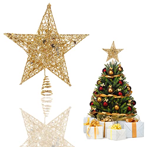 Weihnachtsbaum Stern Topper, Stern Baumspitze, Stern für Weihnachtsbaumspitze, Glitzernd Stern aus Metall, Glitzer Christbaumspitze, Glitzernde Baum Top Stern, für Weihnachten Fest, 20 cm, Gold von HONGECB