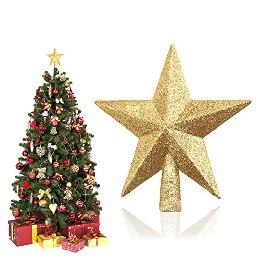 Weihnachtsbaumspitze Stern, Christbaumspitze Stern, Glitzer Weihnachtsbaum Stern Topper, Christbaumspitze Kunststoff, Christbaumschmuck Weihnachtsbaumschmuck für Jeder Größe Weihnachtsbäume, Gold von HONGECB