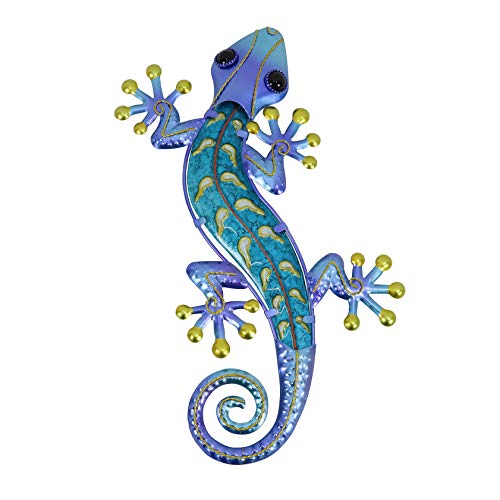 HONGLAND Metall-Gecko-Wanddekoration, für den Innen- und Außenbereich, Eidechse, Kunst, Skulptur, Glasdekorationen für Zuhause (blau und lila) von HONGLAND