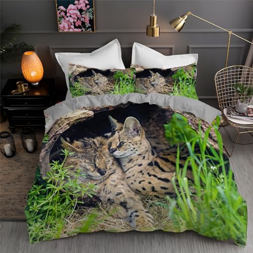 Bettwäsche 135x200 Zibet Katze Muster Weich Bequem Atmungsaktiv Hypoallergen 3D Sommerbettwäsche Bettwäsche Set + 1 Kissenbezug 80x80 cm,Geeignet für Jungen Mädchen Kinder von HONGNIU