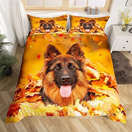 Bettwäsche 140x200 Bettbezug Winter Bettwäsche-Sets Laubabwerfender Deutscher SchäFerhund 3D Muster Weich Baby bettwäsche Set Hypoallergen Kinder bettwäsche mit 2 Kissenbezüge 80x80 cm von HONGNIU