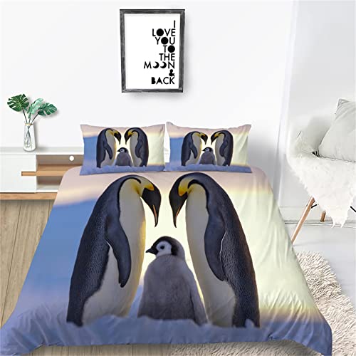 Bettwäsche 155x200 Bettbezug Winter Bettwäsche-Sets Blauer Pinguin 3D Muster Bequem Kinder bettwäsche Set Für Jugendliche Schlafzimmer Dekor mit 2 Kissenbezüge 80x80 cm von HONGNIU